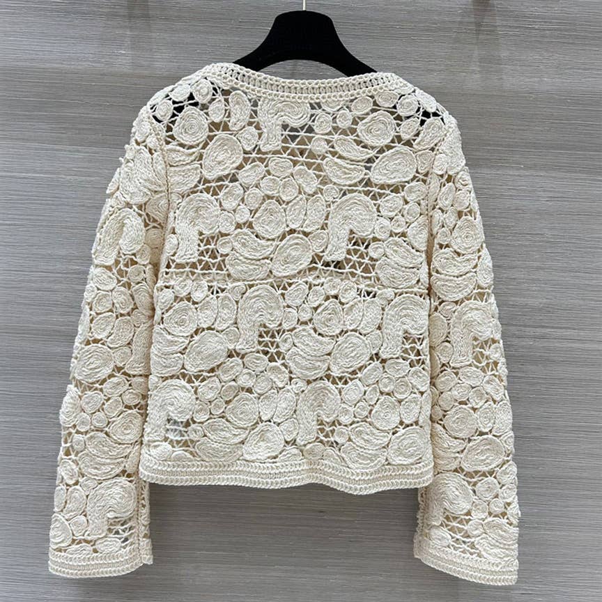 Cream Floral Crochet Cardigan