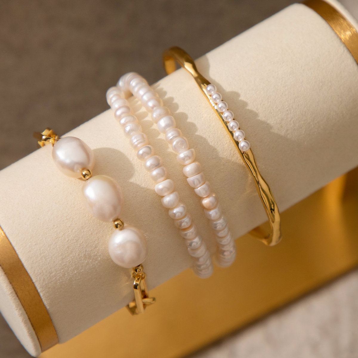 Pearl Molten Cuff Bracelet 18k Gold Plated Sculptural Summer