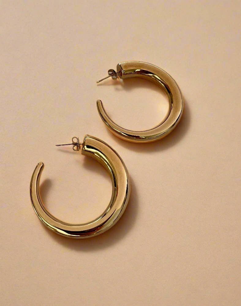 Large Tube Hoop Earrings Gold Modern 18k Gold Plated