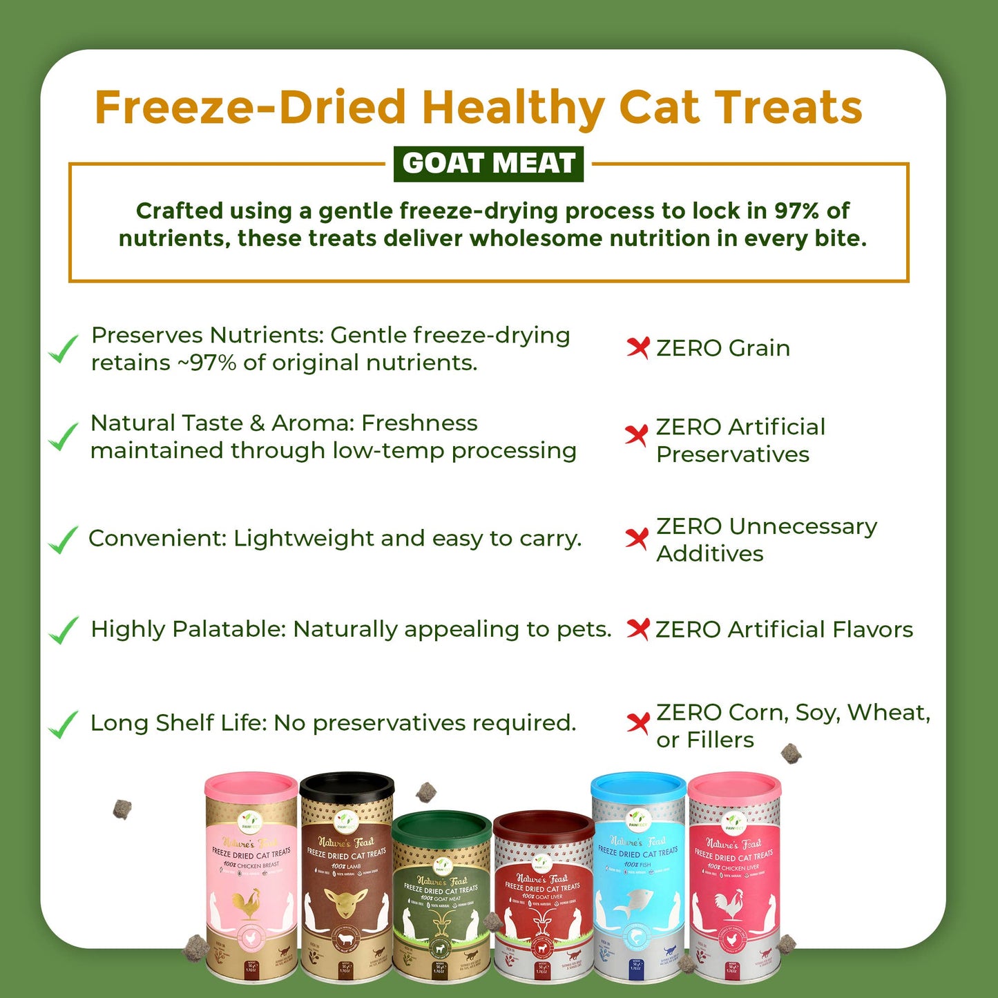 Pawfect Nature's Feast Freeze Dried Cat Treats: Goat Meat: 50g
