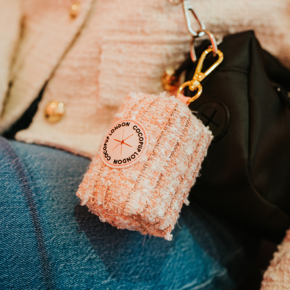 Pink Textured Tweed Poop Bag Holder