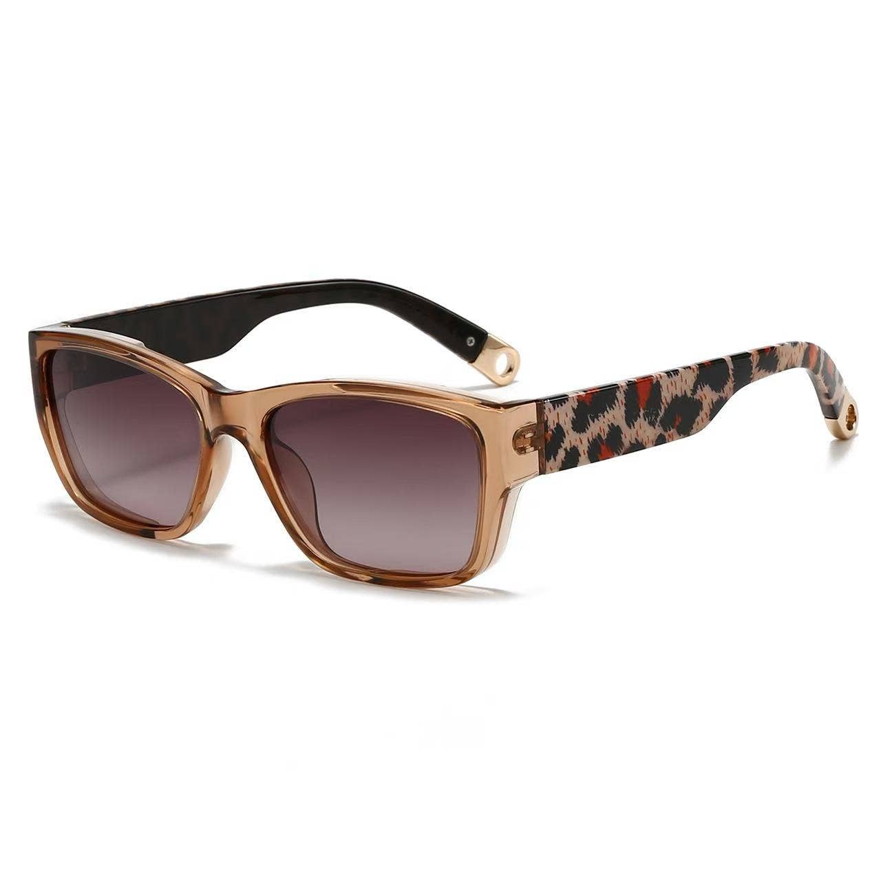 Square Sunglasses with Leopard Print Arms: Black
