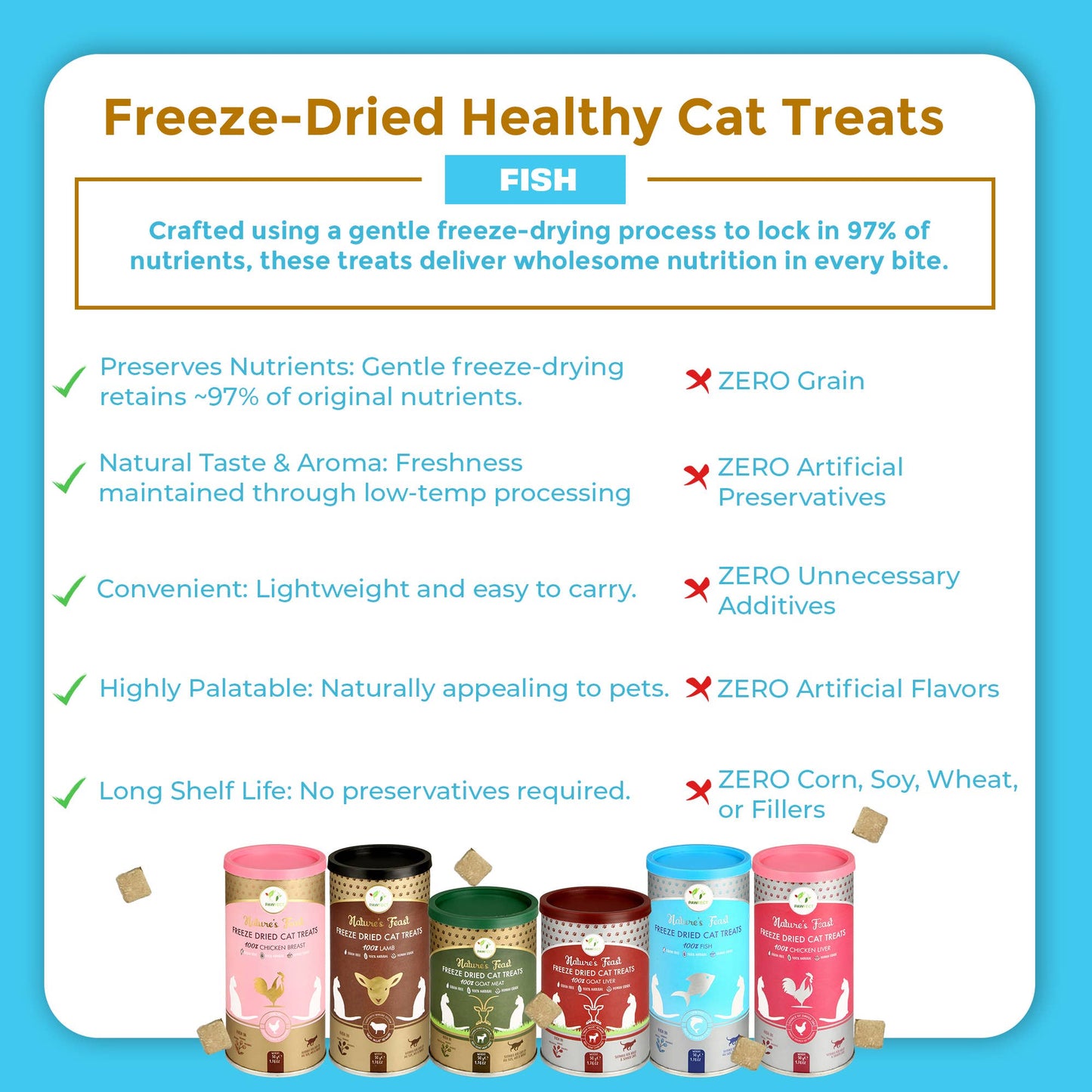 Pawfect Nature's Feast Freeze Dried Cat Treats: Fish Meat: 50g