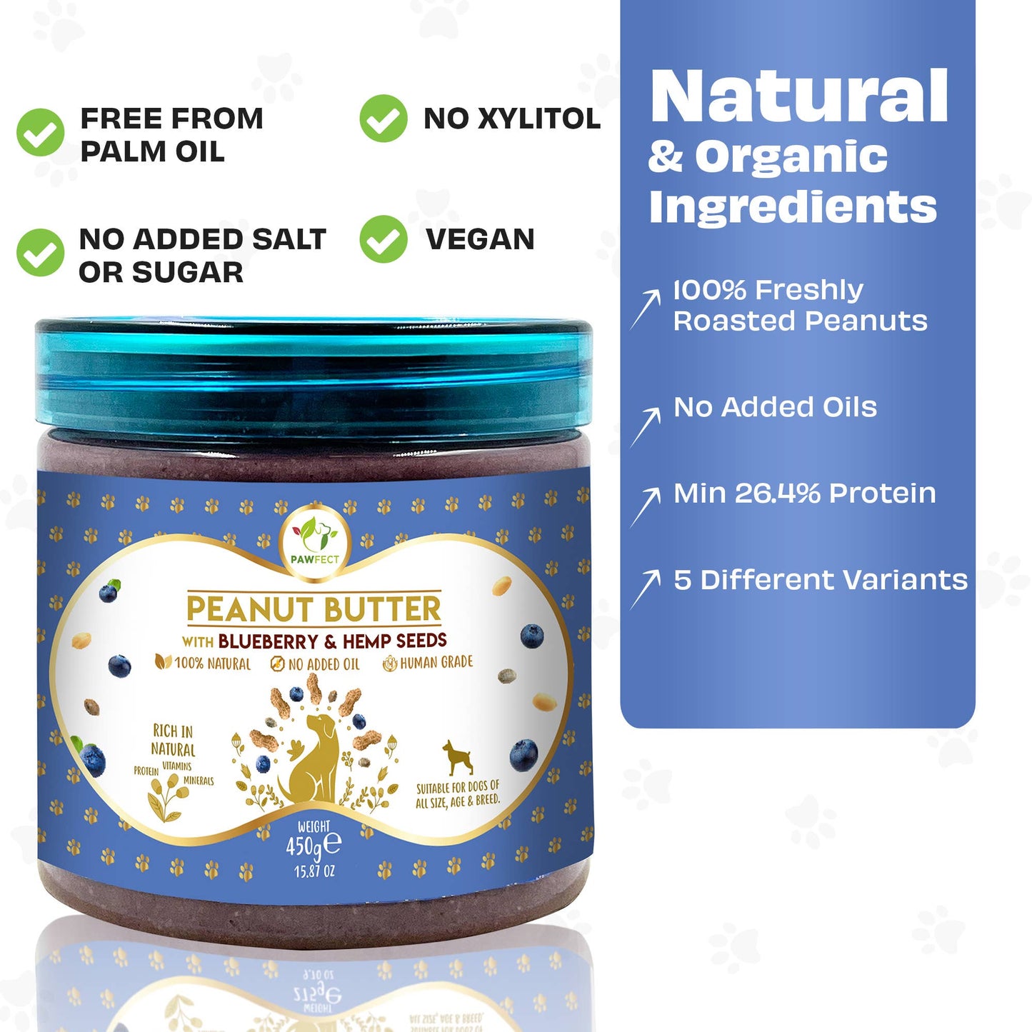Pawfect Peanut Butter for Dogs: Blueberry & Hempseeds: Small