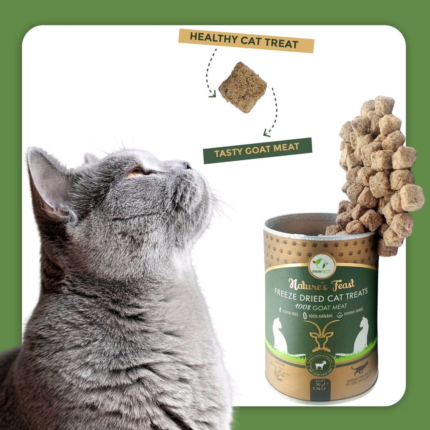 Pawfect Nature's Feast Freeze Dried Cat Treats: Goat Meat: 50g