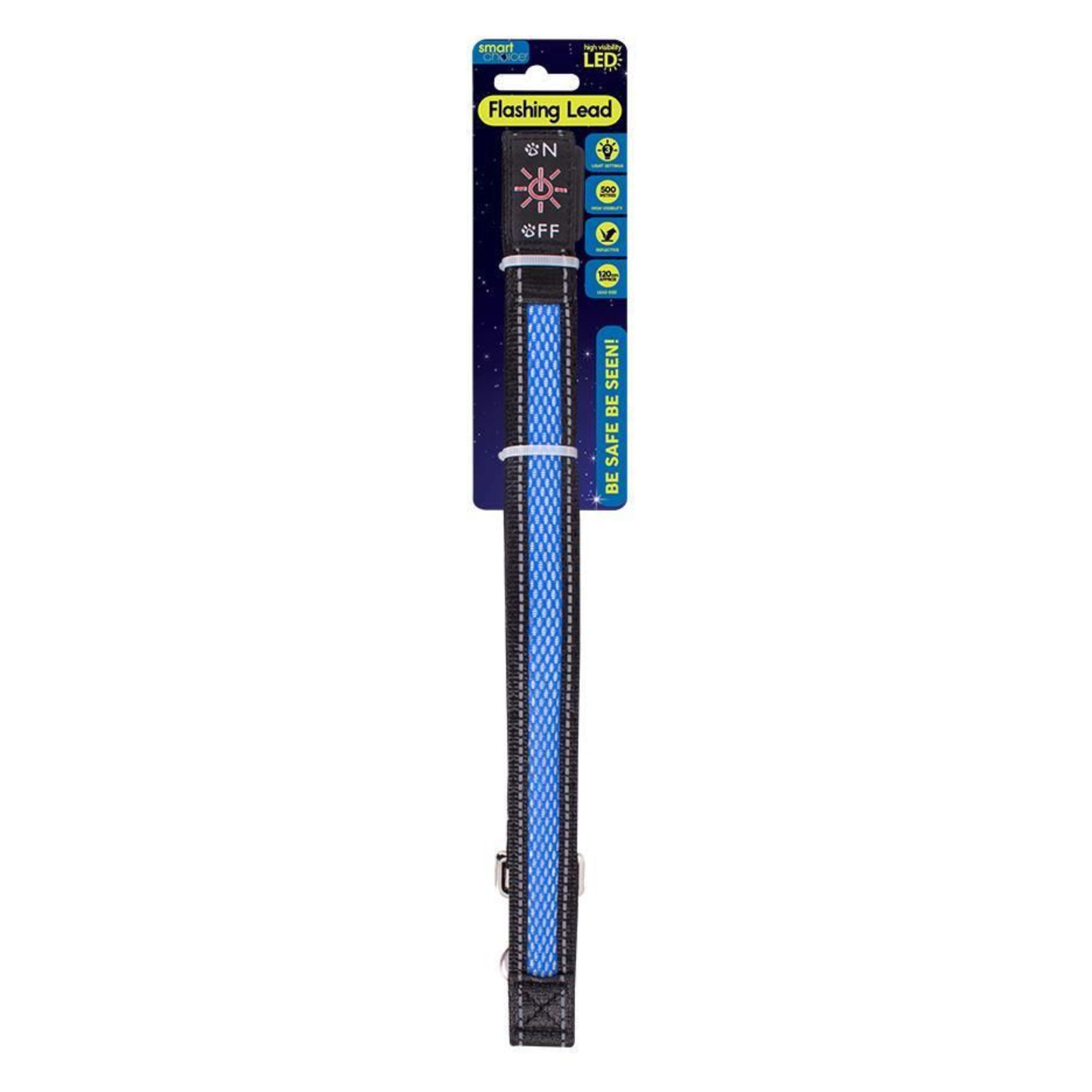 WufWuf Smart Choice LED Flashing Dog Lead 120cm: Blue with white Led