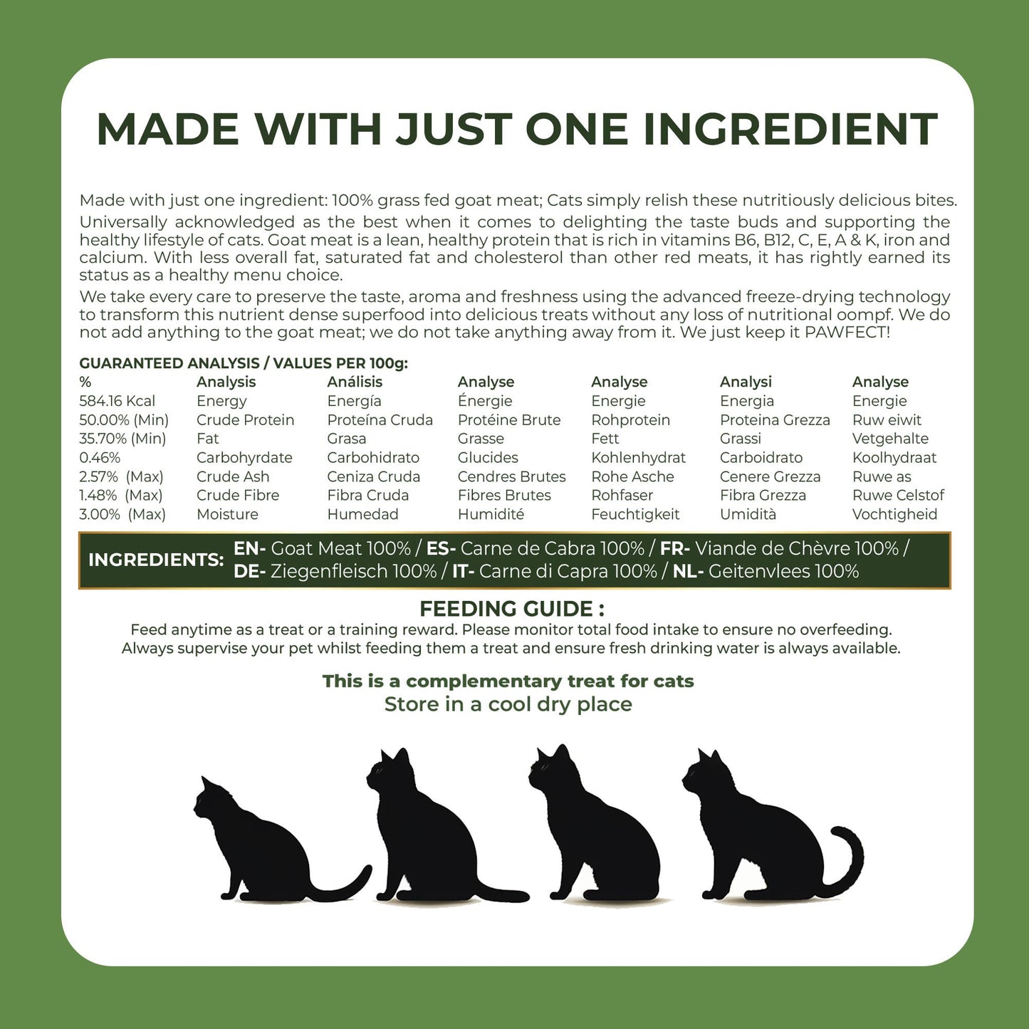 Pawfect Nature's Feast Freeze Dried Cat Treats: Goat Meat: 50g