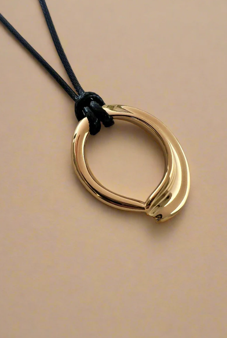 Organic shape pendant on cord necklace 18k Gold Plated