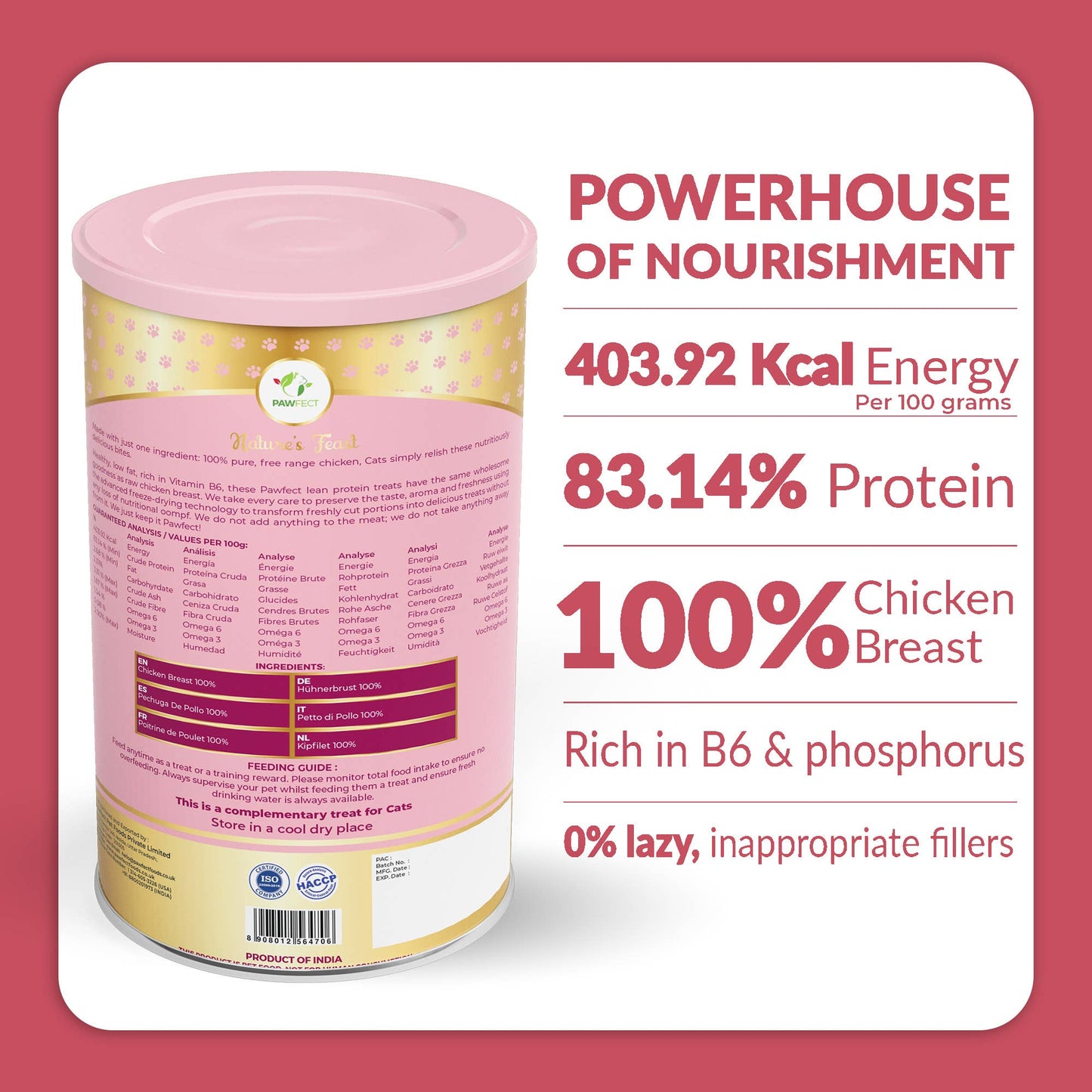 Pawfect Nature's Feast Freeze Dried Cat Treats: Chicken Breast: 50g