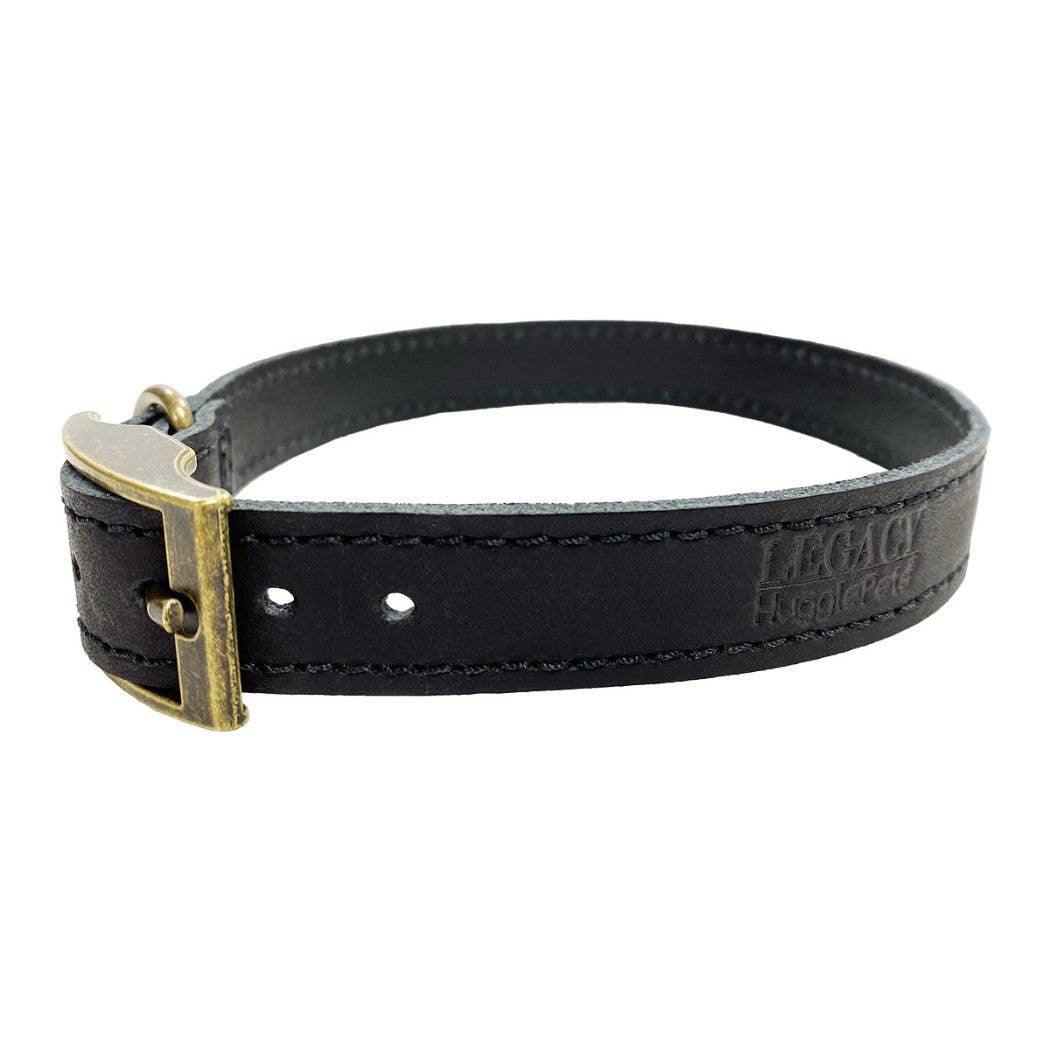 HugglePets Legacy Leather Dog Collar: Khaki / Medium