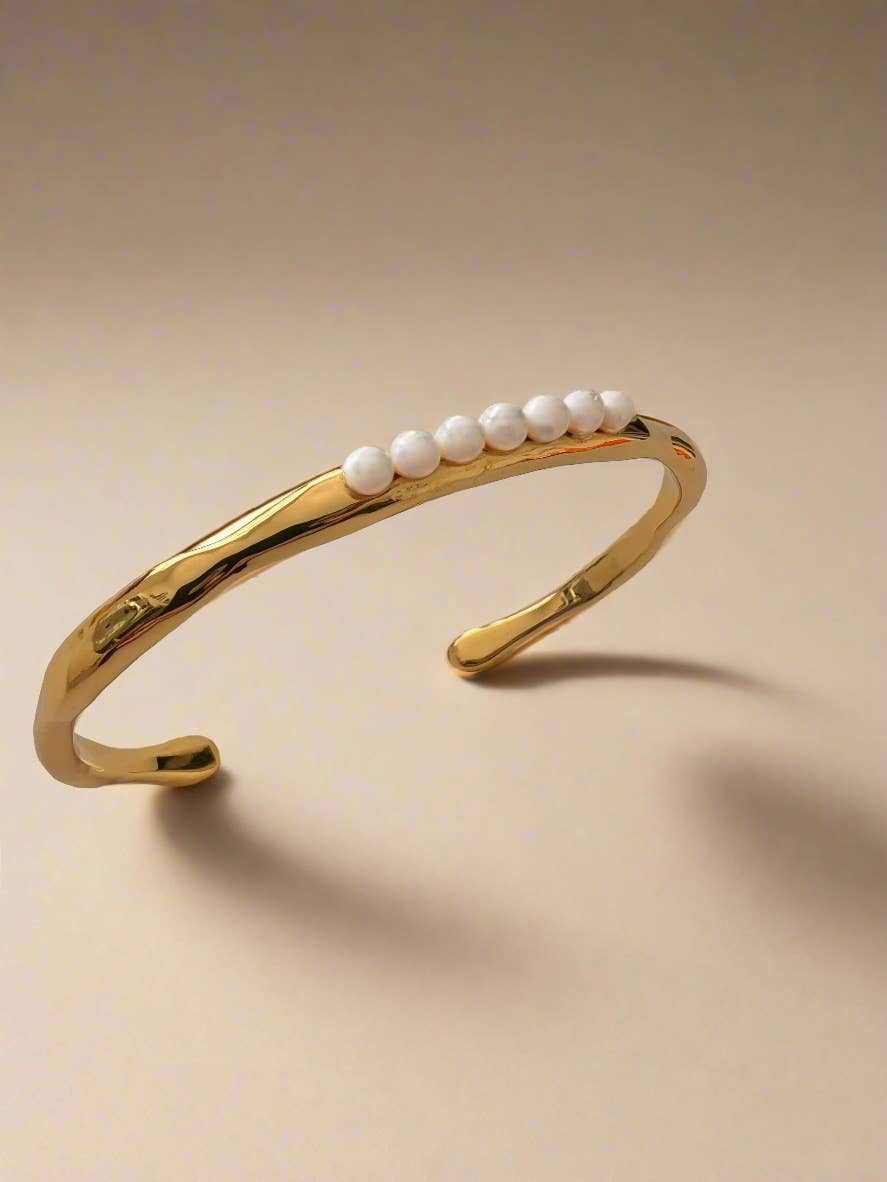Pearl Molten Cuff Bracelet 18k Gold Plated Sculptural Summer