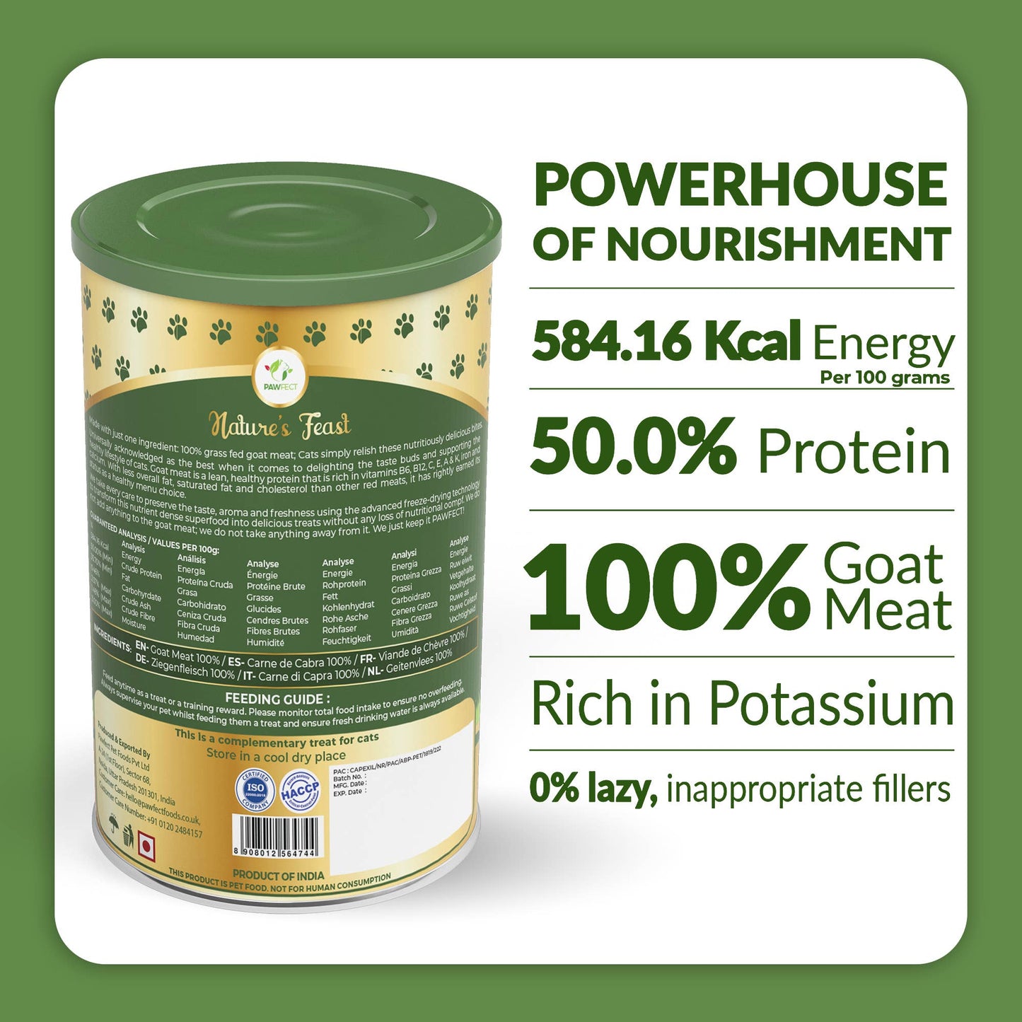 Pawfect Nature's Feast Freeze Dried Cat Treats: Goat Meat: 50g