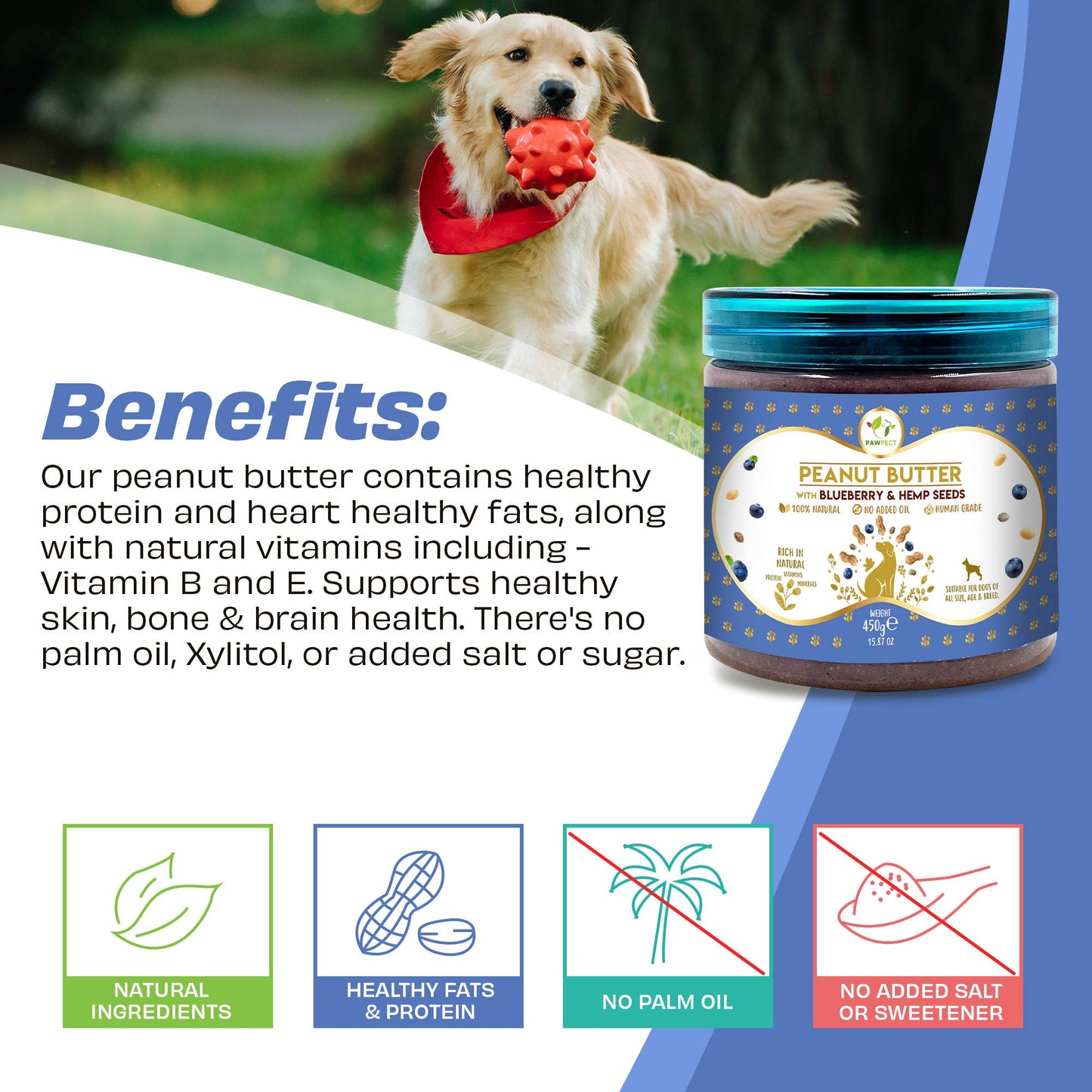 Pawfect Peanut Butter for Dogs: Blueberry & Hempseeds: Small
