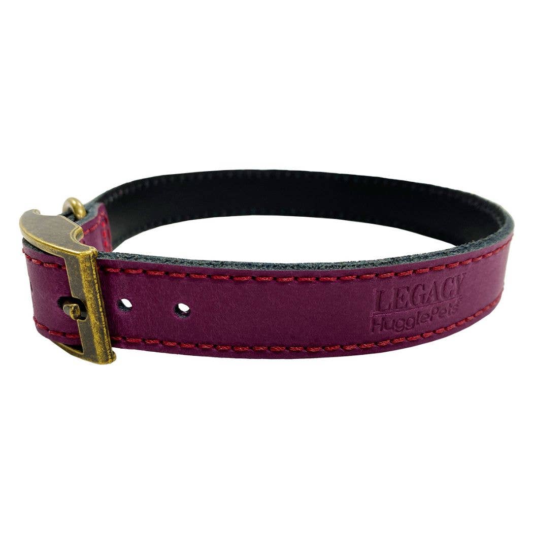 HugglePets Legacy Leather Dog Collar: Khaki / Medium