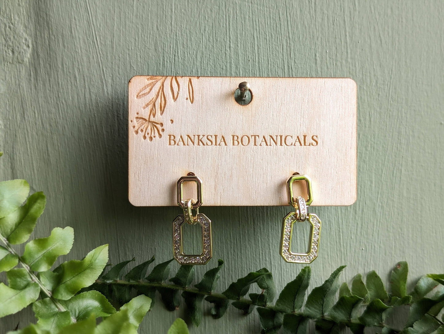 Gold Cubic Zirconia Double Geometric Stud Earrings