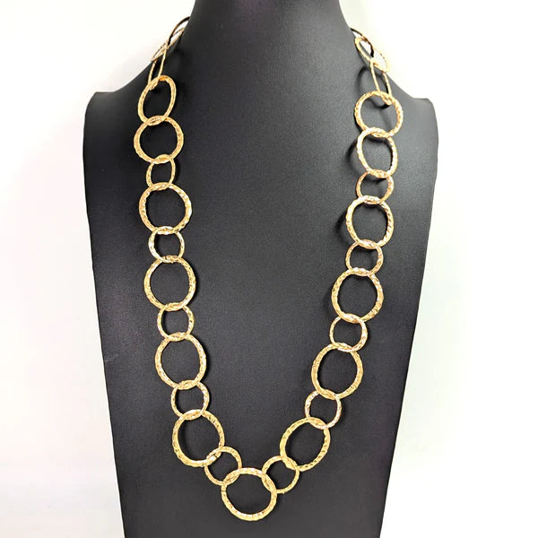 Long round links chain necklace with a soft hammered texture and burnished plating