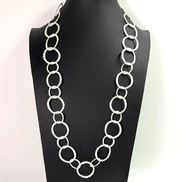 Long round links chain necklace with a soft hammered texture and burnished plating