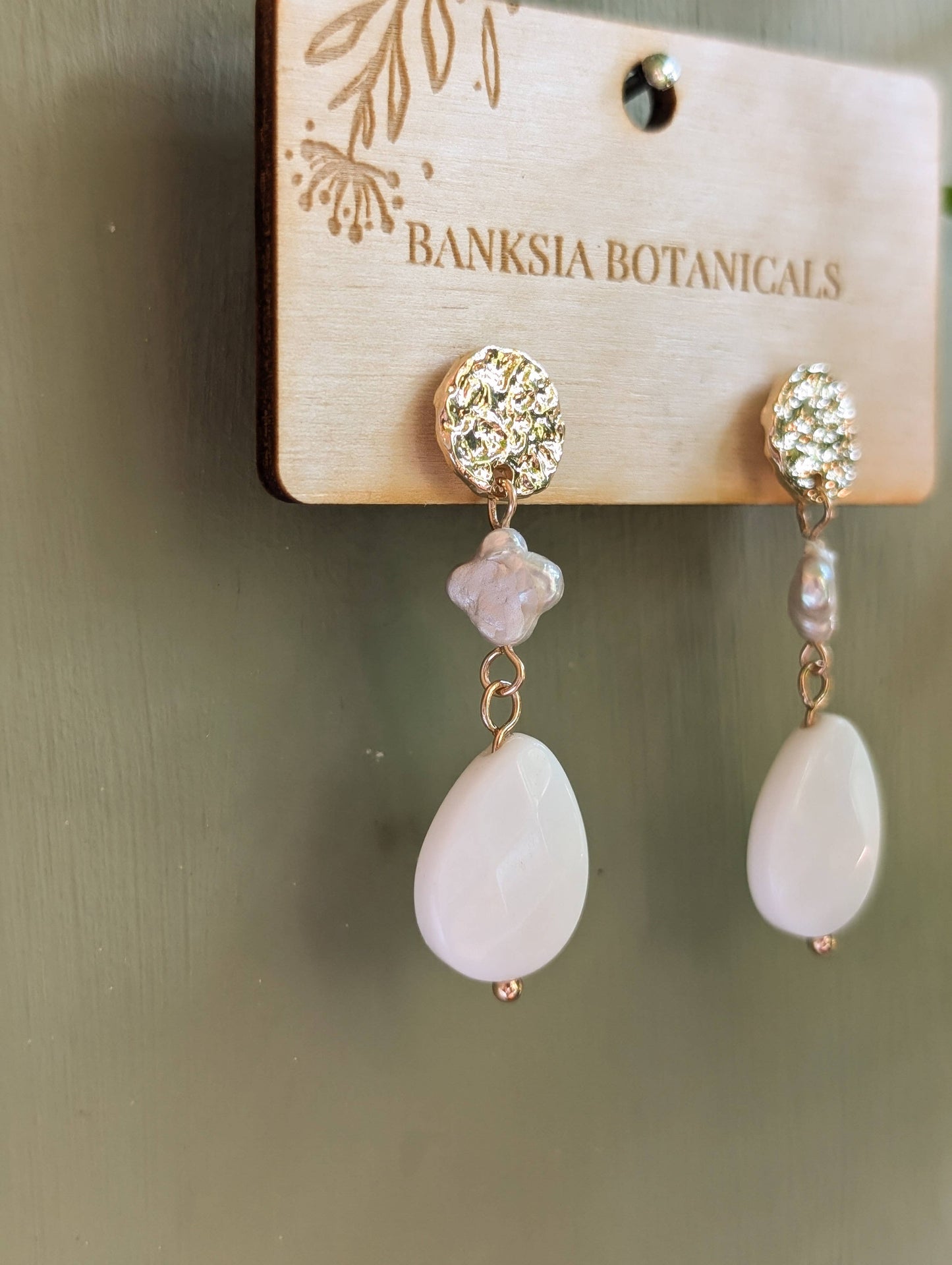 Faux Pearl White Beaded Earrings