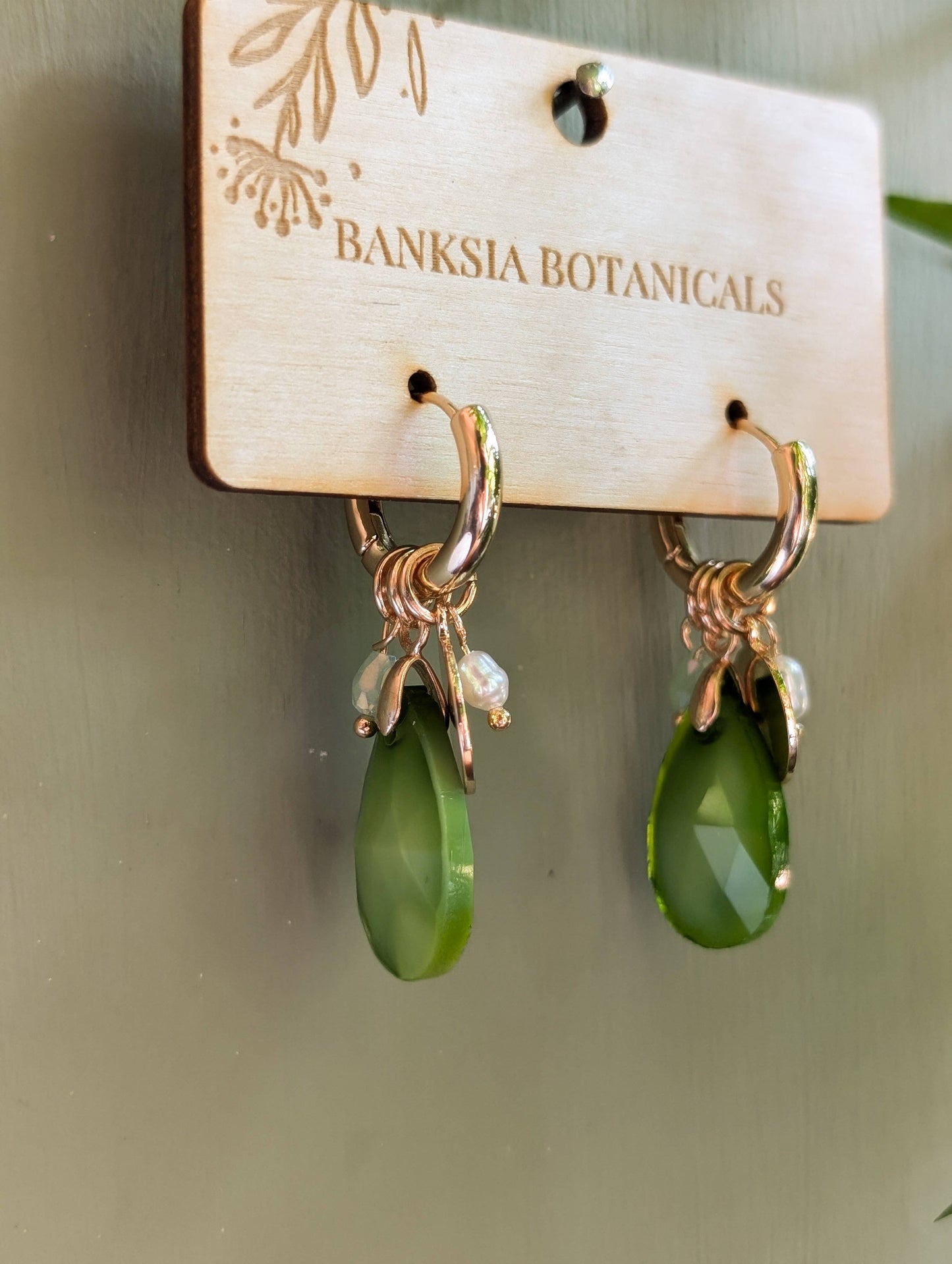 Green Charm Beaded Huggie Earrings