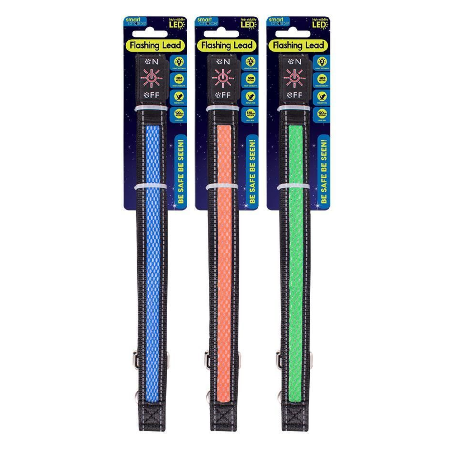 WufWuf Smart Choice LED Flashing Dog Lead 120cm: Blue with white Led