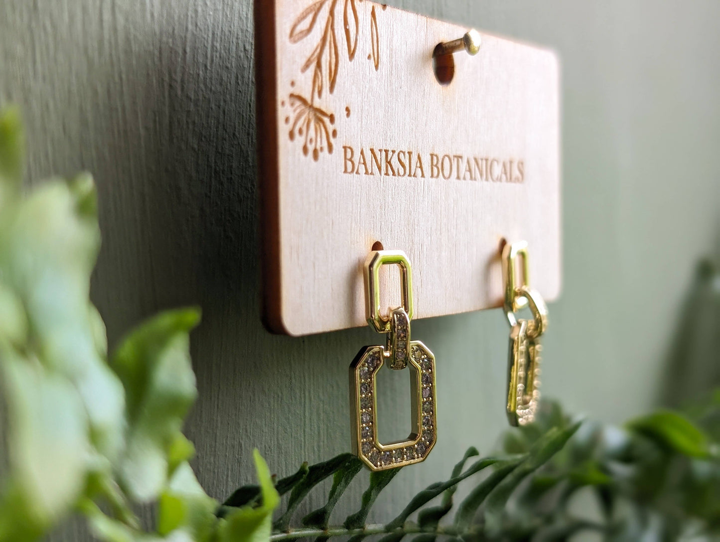 Gold Cubic Zirconia Double Geometric Stud Earrings