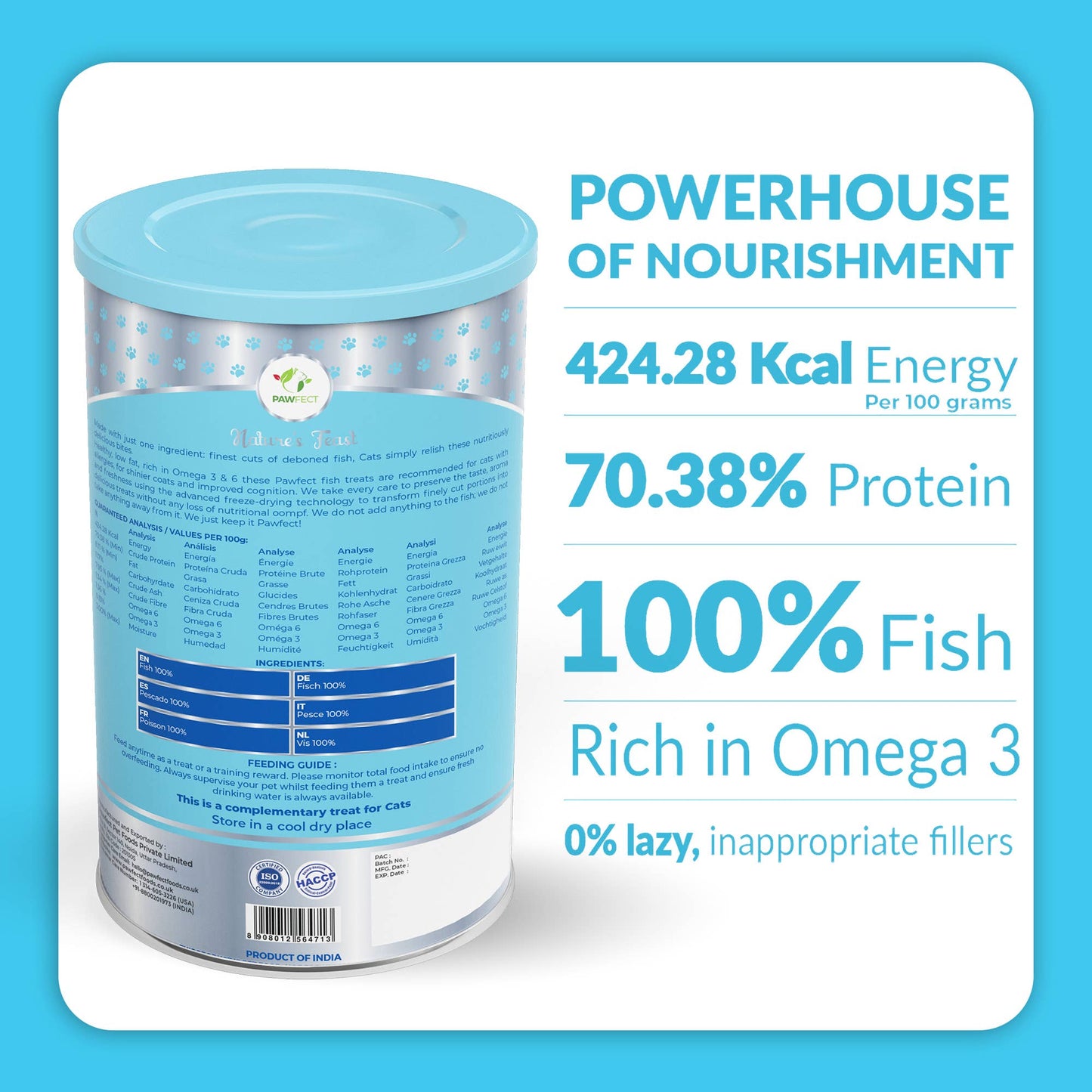 Pawfect Nature's Feast Freeze Dried Cat Treats: Fish Meat: 50g