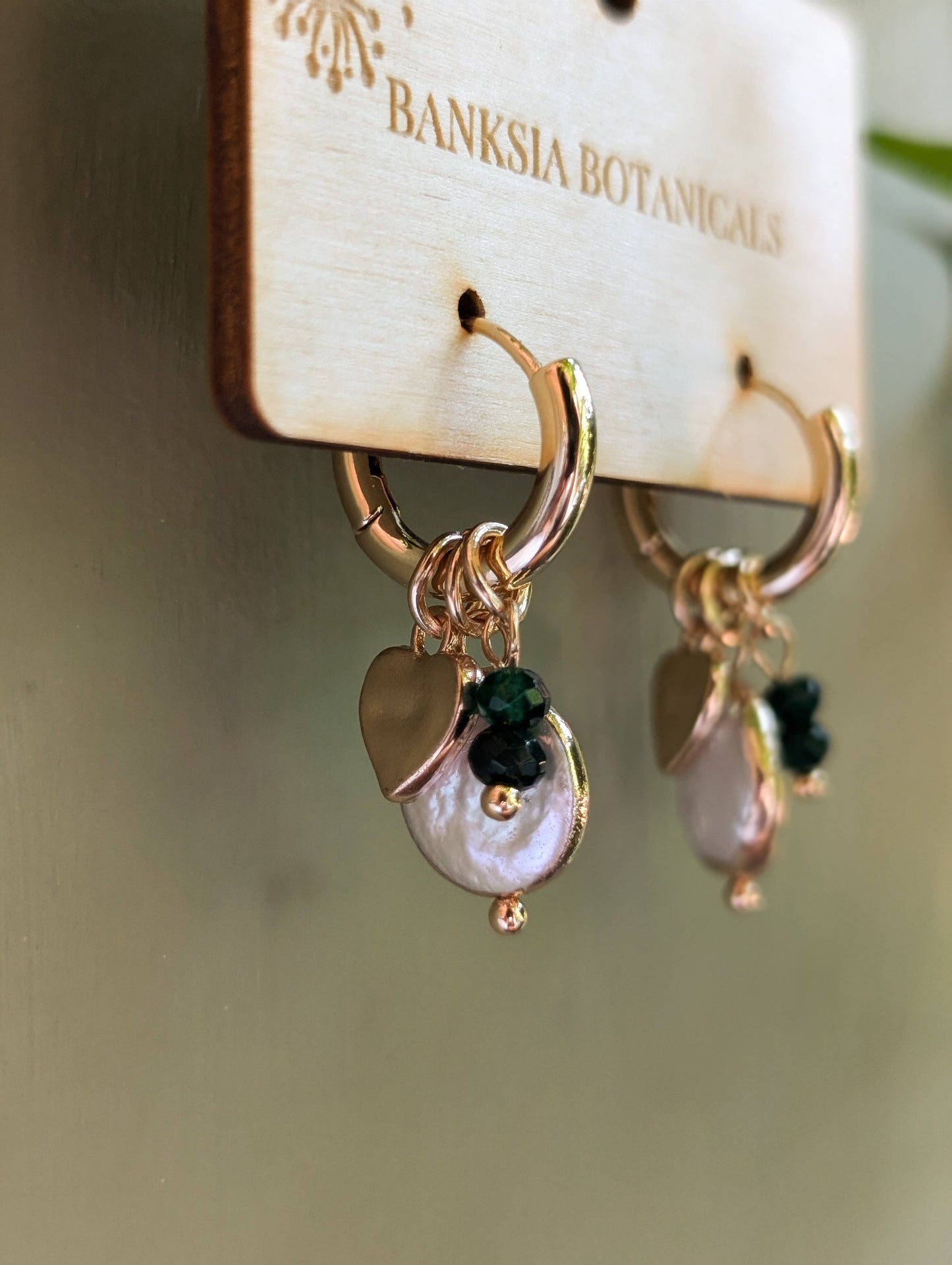 Dark Green Charm Huggie Earrings