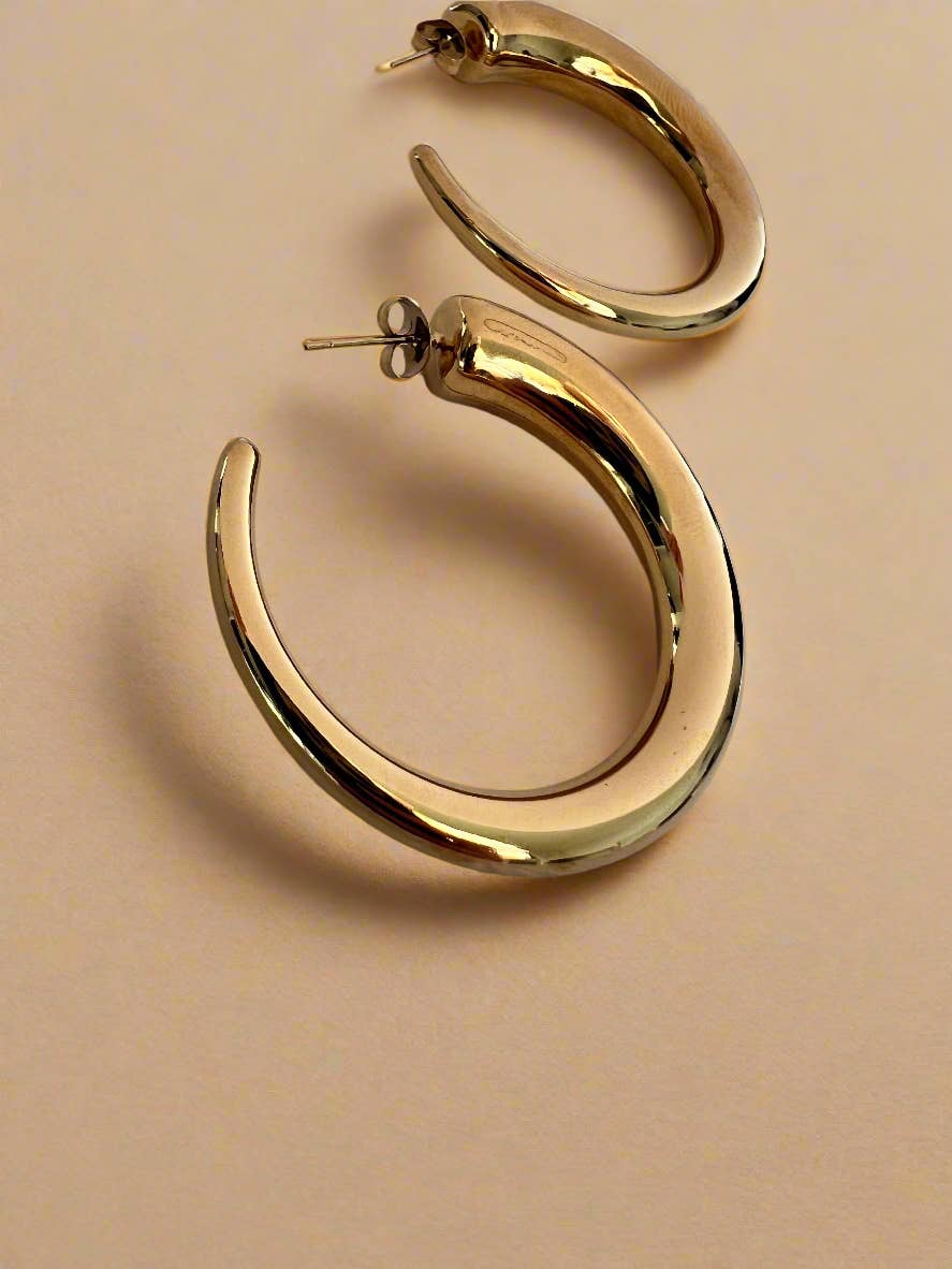 Large Tube Hoop Earrings Gold Modern 18k Gold Plated