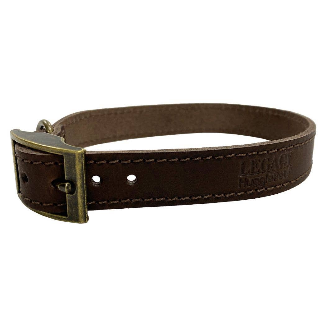HugglePets Legacy Leather Dog Collar: Khaki / Medium