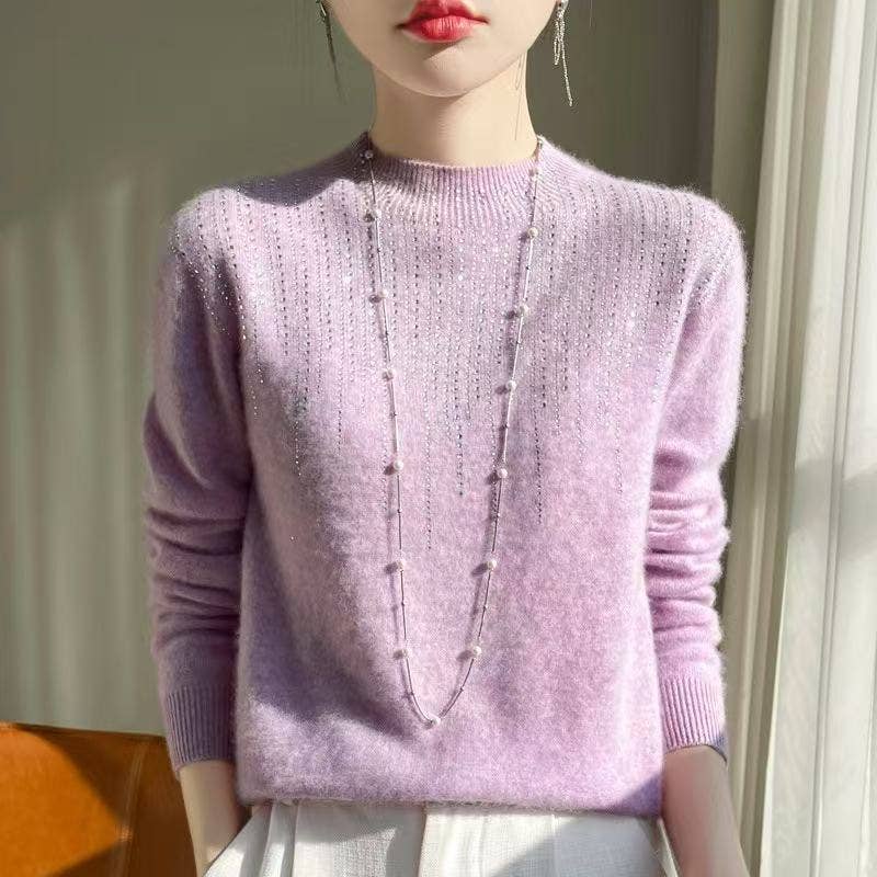 Sparkling Rhinestone Knit Sweater SK180: Cream
