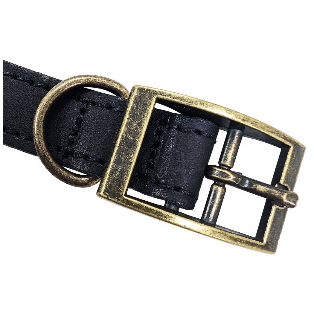 HugglePets Legacy Leather Dog Collar: Khaki / Medium