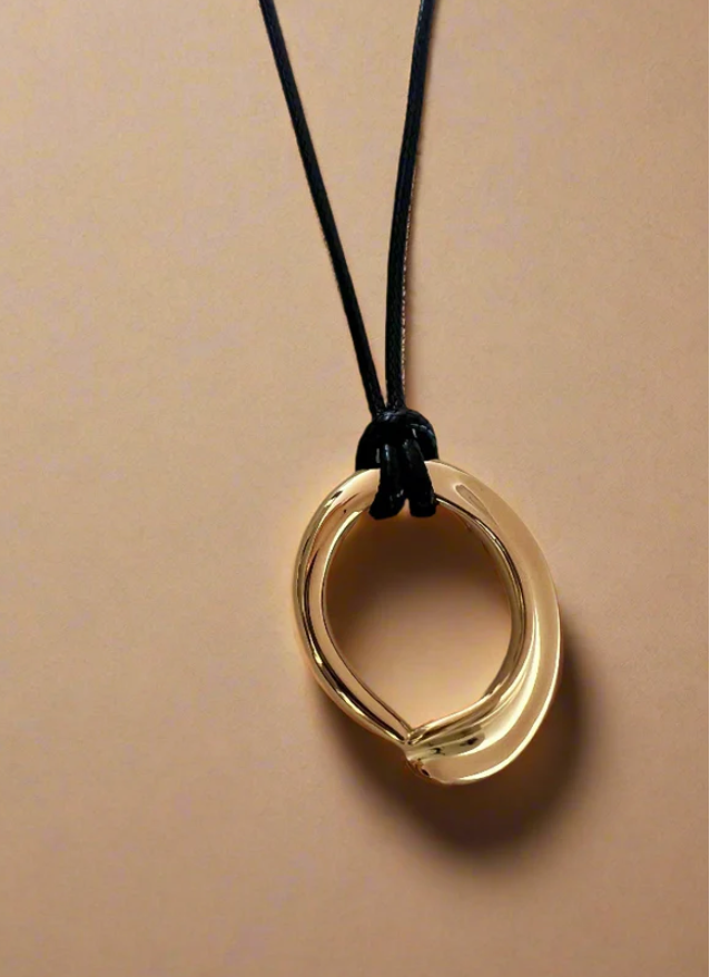 Organic shape pendant on cord necklace 18k Gold Plated