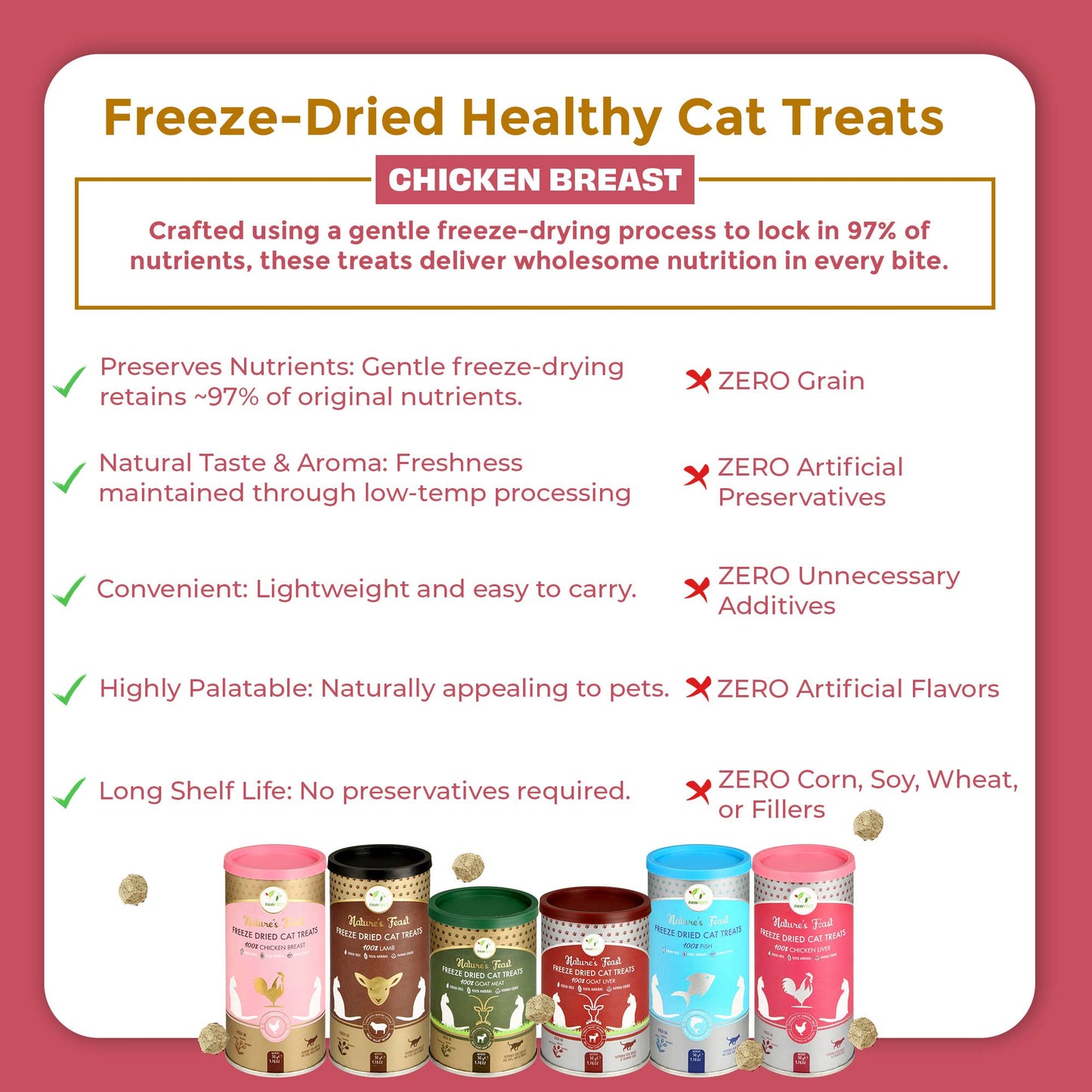 Pawfect Nature's Feast Freeze Dried Cat Treats: Chicken Breast: 50g