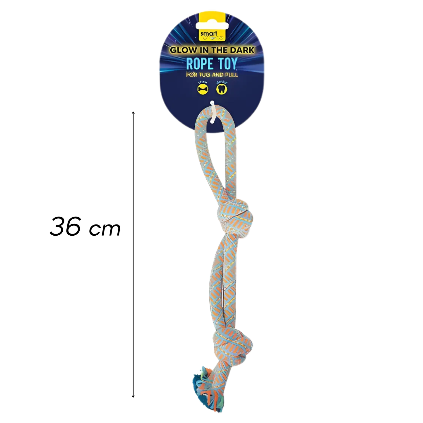 WufWuf & SC Glow in the Dark Double Knot Rope Dog Toy: Blue & Orange