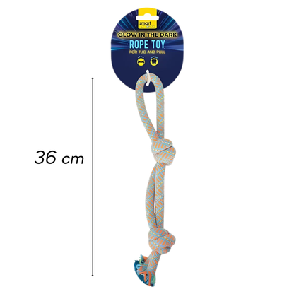WufWuf & SC Glow in the Dark Double Knot Rope Dog Toy: Blue & Orange