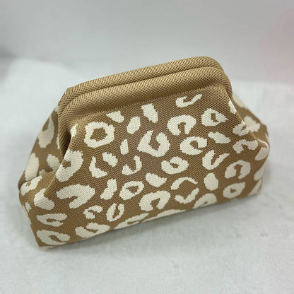 Leopard Knit Cloud Pouch Bag: Beige