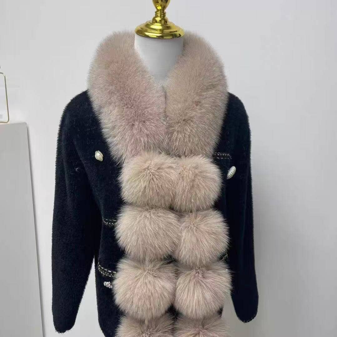 Luxury Faux Fur Snood Scarf with Pom Poms: Chocolate