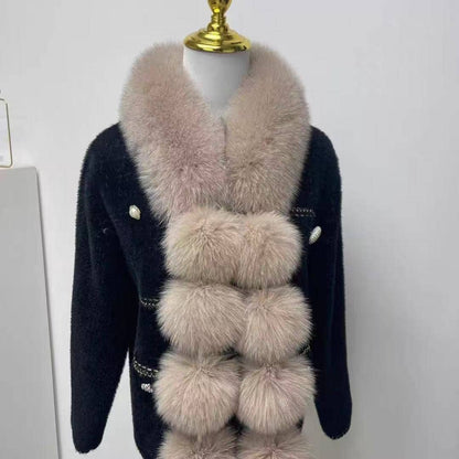 Luxury Faux Fur Snood Scarf with Pom Poms: Chocolate