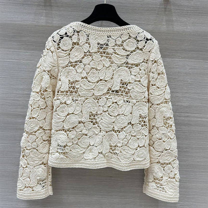 Cream Floral Crochet Cardigan