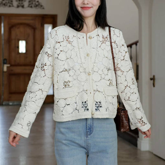 Cream Floral Crochet Cardigan