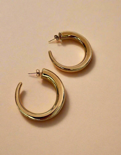 Large Tube Hoop Earrings Gold Modern 18k Gold Plated