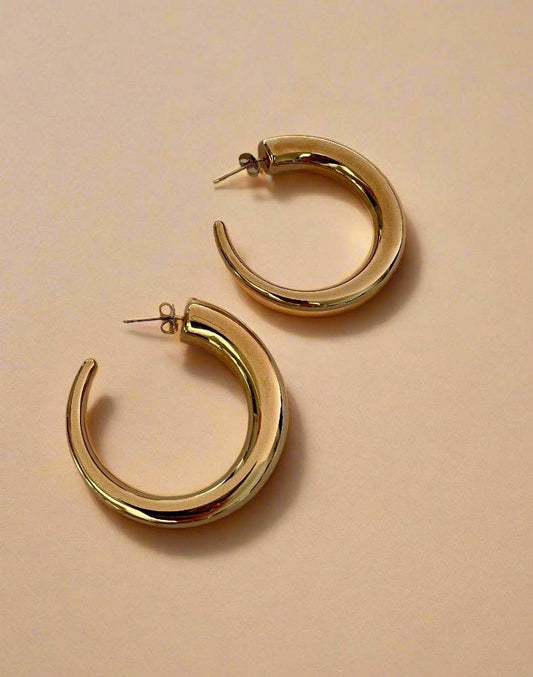 Large Tube Hoop Earrings Gold Modern 18k Gold Plated
