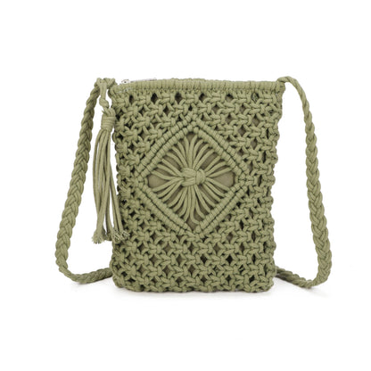 9806 Crochet Crossbody Bag: Khaki