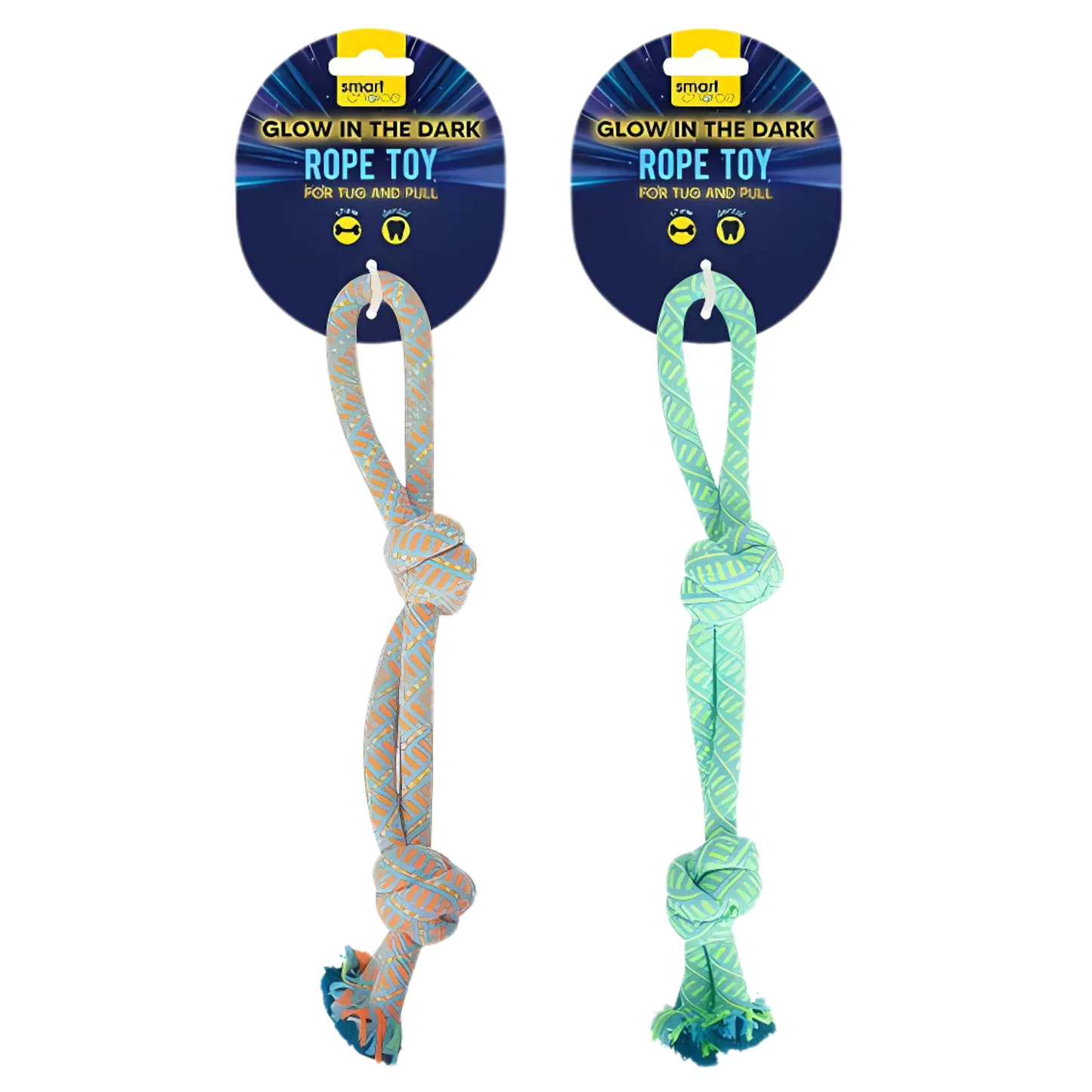WufWuf & SC Glow in the Dark Double Knot Rope Dog Toy: Blue & Orange
