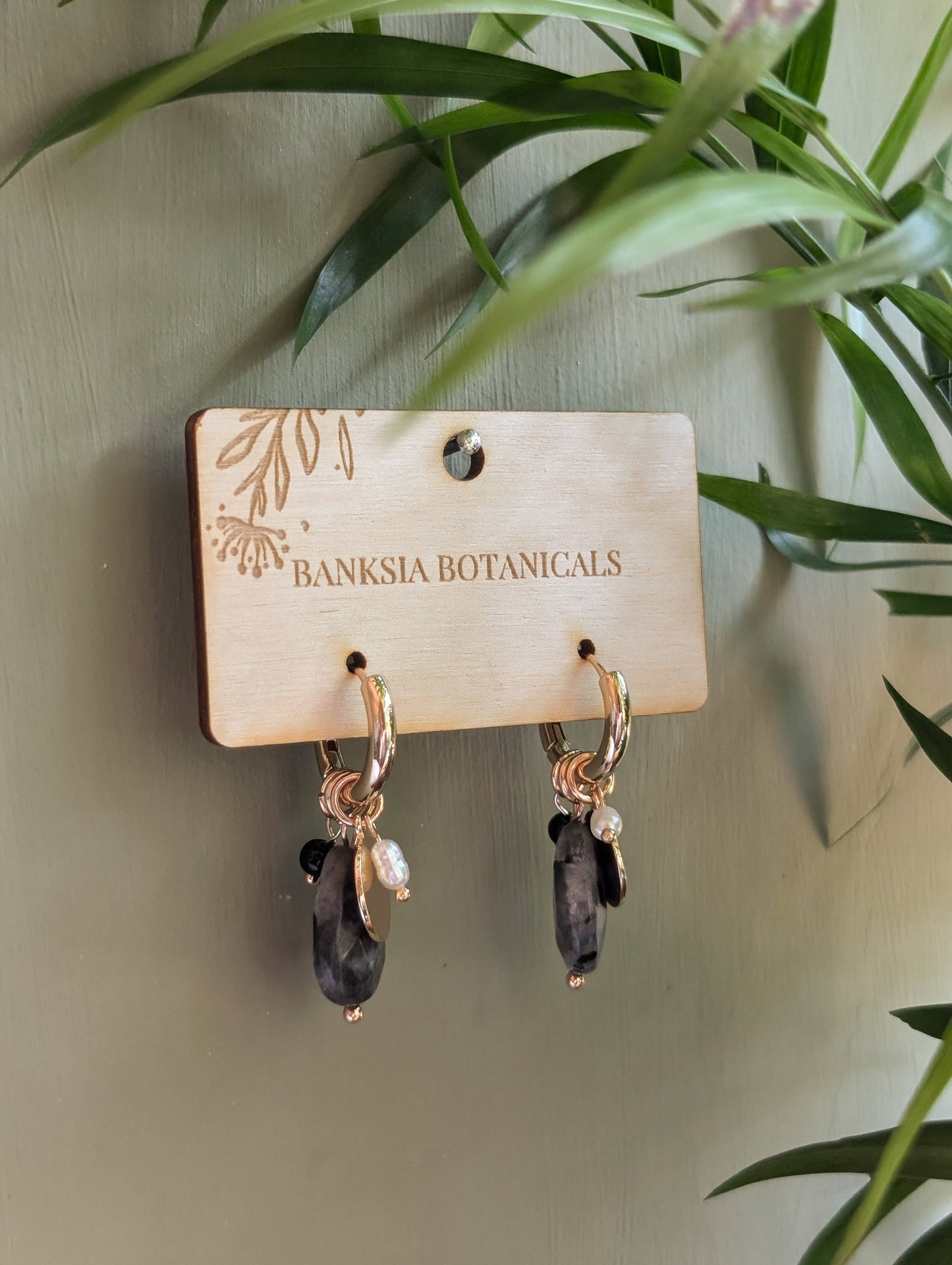 Black Beaded Huggie Earrings