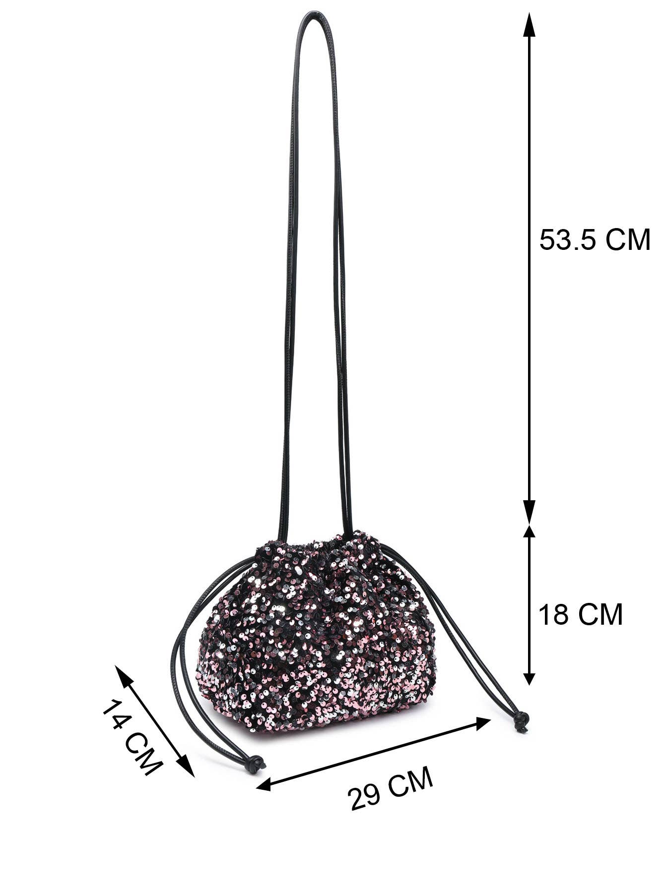 CC324-Carrier Co. Sequin Draw String Closure Cross Body Bag: Black