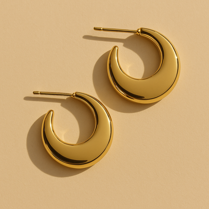 Lunar Moon Hoops Waterproof 18k Gold Sleek Earrings