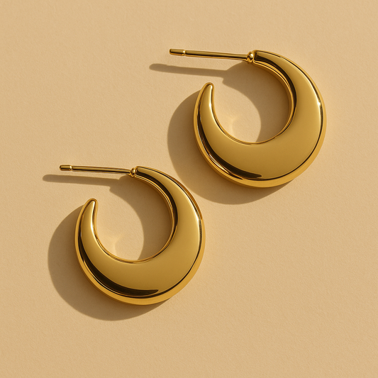 Lunar Moon Hoops Waterproof 18k Gold Sleek Earrings