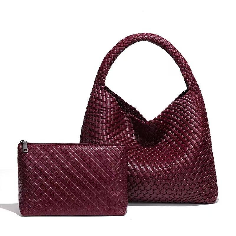 Large Weave Two in One Handbags B1683: Chocolate