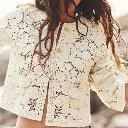 Cream Floral Crochet Cardigan